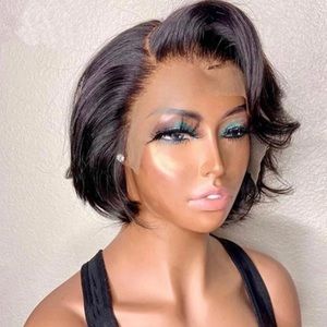 COPY - Bob wig pixie cut human hair wigs glueless T part 150% density 13*6 lace…